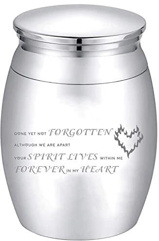 CREATCABIN Kleine Andenkenurne Für Asche von Mensch Oder Haustier, Mini-Urne Aus Metall, Moderner, Extra Kleiner Aschehalter, 30x40mm, Silber – Your Spirit Lives Within Me Forever In My Heart
