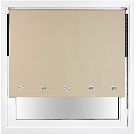 FURNISHED Blackout Roller Blind with Round Eyelets & Metal Fittings Trimmable - Cappuccino, 65W x 165H cm