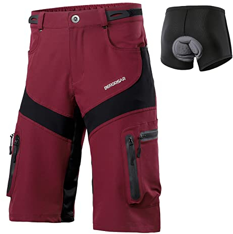 BERGRISAR MTB Hose Herren Fahrradhose Radlerhose Radhose mit Gepolstert Mountainbike Bike Hose, 6 Tachen 1806BG001D - Rot - XX-Large