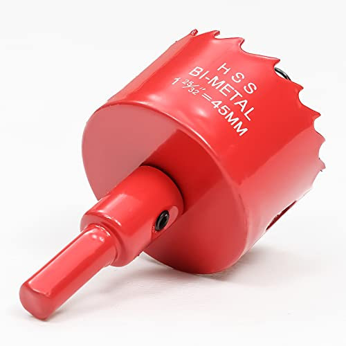 45mm Hole Saw for Wood, HSS Bi-Metal Hole Cutter for Pipe Vent, Separate Drill Bit with Hex Shank, ideal for Cutting Plasterboard, Timber, Perspex and Plastic
