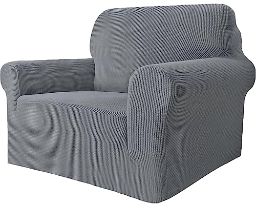 Ystyle Sofa überzug 1 Sitzer Mit Armlehne, Stretch Sofabezug rutschfest, Modern Sofa Cover Für Hunde Haustiere, Atmungsaktiv Couch überzug Mit Elastic Bottom, Hellgrau