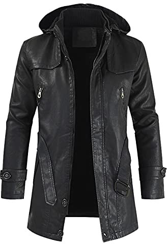 Giacca Uomo Invernale con Cappuccio Caldo Vintage Giubbotto Zip Bomber in Pile Antivento Cappotto Giubbino Impermeabile Lungo Fodera Elegante Parka Giacca Invernale di Pelle