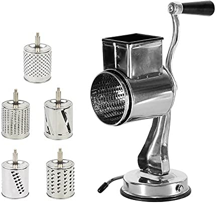 Manuelle Gemüseschneider mit 5 Edelstahl Drum, Gemüsehobel Trommelreibe Gemüse Salat Profi Küchenhelfer für Kartoffeln, Gurken und Anderes Gemüse und Obst