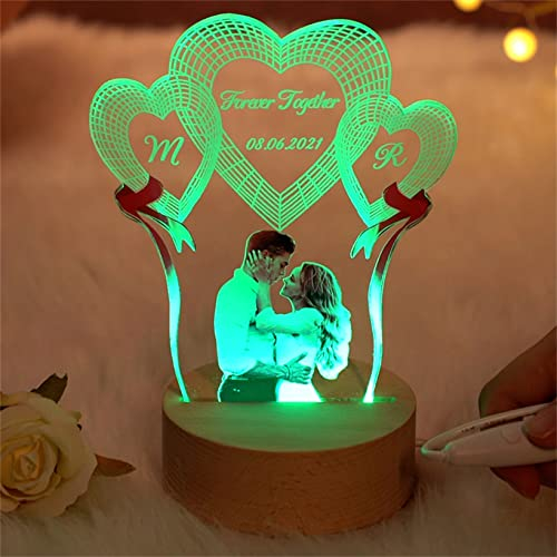 Collienght Personalisierte 3D-Illusions-LED-Lampe, benutzerdefiniertes Foto, Acryllampe, Geschenk, Nachtlicht, Geschenk für Freundin, Frau (Herzförmige Fotoleuchte, 5.5 x 8 x 4 in)