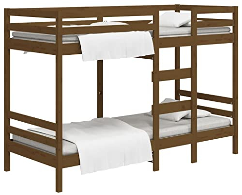 vidaXL Etagenbett Hochbett Schlafzimmerbett Stockbett Holzbett Bettgestell Bettrahmen Massivholzbett Bett Honigbraun 75x190cm Massivholz Kiefer