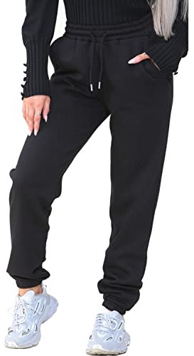 BRAND KRUZE Womens Fleece Lined Joggers Ladies Soft Warm Loungewear Sweatpants (as8, Alpha, s, Regular, Regular, Black)