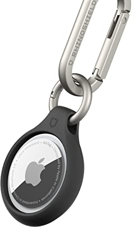RHINOSHIELD Case für AirTag mit Schlüsselring & Karabiner | Kratzfest, sicherer Sitz, Rundumschutz, Schlüsselanhänger für Schlüssel, Rucksack, Koffer, Geldbörse & mehr - Schwarz