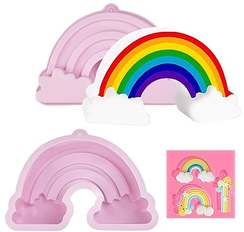 Kleemeiero 2 PZS Moldes Bizcocho Silicona Moldes de Silicona de Arcoíris y Nubes 3D Moldes Silicona Fondant Moldes Tartas para Decoración de Pastel, Gelatina, Chocolate, Cumpleaños Infantiles, Navidad