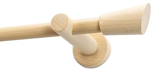 Garesa Gardinenstange Molis Ø 20mm, 1-läufig, Natur I Stabile Vorhangstange ohne Ringe I Mit Endknopf Keil I Auch für mittelschwere Vorhänge I 180cm