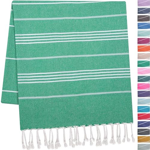 TOWELAND Weiches und strapazierf higes Baumwolltuch für Sauna Yoga Strand 100% Baumwolle perfekt kann als Saunatuch Handtücher Strandtuch oder Badetuch (Green, Striped Model (100 x 180))