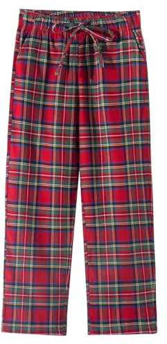 Spring&Gege Schlafanzughose für Jungen und Herren, weiches Flanell, kariert, lange Hose, Rot-Grün, 9-10 Jahre