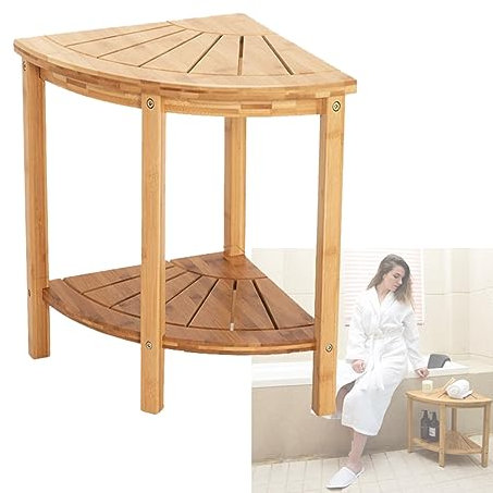 GJXJY Sgabello angolare da doccia, piccolo ripiano angolare per bagno, in legno, impermeabile, a 2 ripiani, per vasca da bagno, multiuso, per bagno, cucina, ufficio, trucco