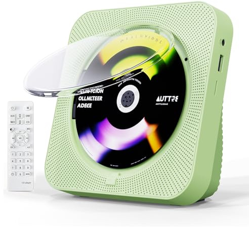 Lecteur CD Portable Bluetooth 5.1 Lecteur CD de Bureau avec Haut-parleurs Son Hi-Fi Télécommande Anti-poussière Écran LED Boombox Radio FM USB/AUX pour la Maison Cadeau Enfants (Vert)