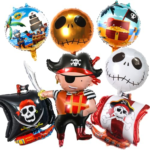 Piraten Geburtstagsdeko Ballon 7 Pcs,Piraten Kindergeburtstag Deko Jungen,Piratenschiff Folienballon Piratenparty Ballons Geburtstag