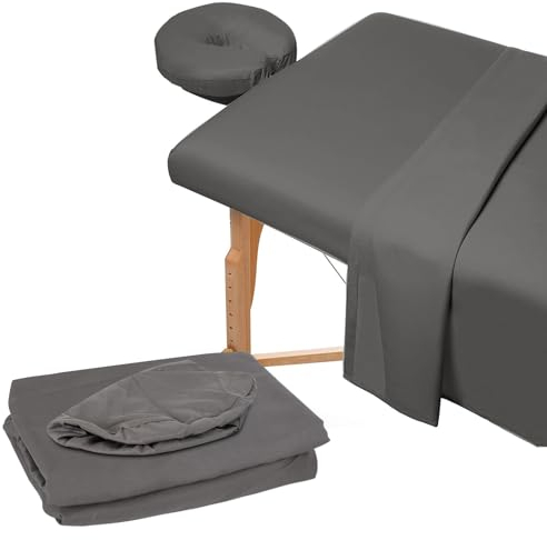 3-teiliges Mikrofaser-Massagetischlaken, Flacher Massagetischbezug, inklusive Massagetischbezug, Spannbettlaken, Gesichtswiegenbezüge, für Schönheitssalon, Spa (Dunkelgrau)