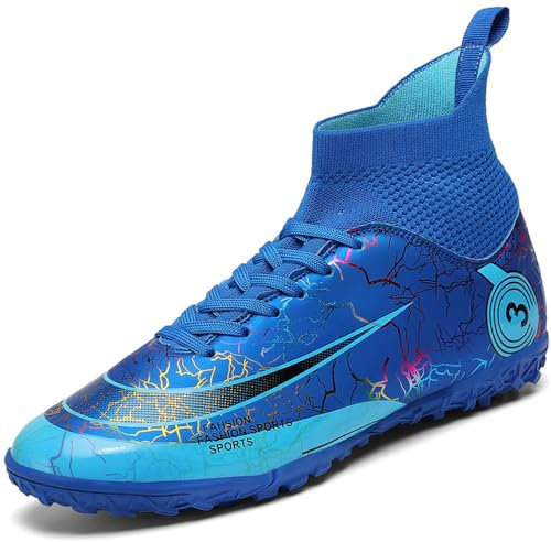 VTASQ Boys Football Boots Kids Astro Turf Trainers Junior Football Shoes Girls Soccer Shoes Indoor Outdoor Athletic Sneakers Non-Slip Sports Shoes Unisex Blue UK 4