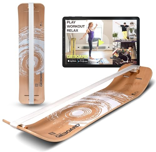 GIBBON Giboard-Set - Active White | Innovatives Balance Board | Gleichgewichtstrainer | Interaktives Training mit App | Für zu Hause & unterwegs | Ideal für Tricks & Workouts | Inkl. Slackline