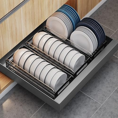 WMLBK Teleskopschublade,Schublade aus Kohlenstoffstahl Slide Out Organizer Küchenschublade Schubladen-Aufbewahrungsregal Schubladeneinsätze für Küchenschrank 43x35x7cm (Schwarz, 35cm)
