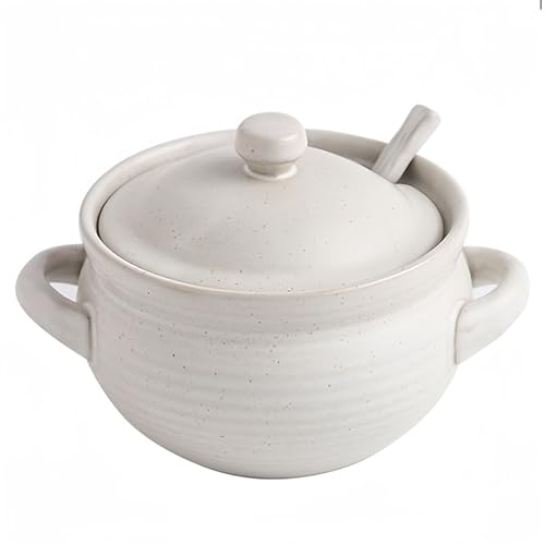 Dowbom Soup Bowls With Lid, French Onion Soup Crocks Oven Safe, Microwave Soup Bowl With Spoon, Soup Mug (White,35oz)