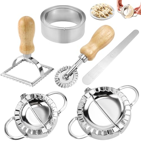 Jeinbuil 7 Stück Ravioli Former Edelstahl Maultaschen Former Ravioli Maker Mit Ravioli Ausstecher und Teigrädchen für Dumpling Ravioli machen