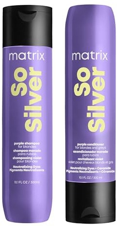 Matrix Pflegeset für blondes & graues Haar zur Neutralisation von Gelbstichen, Mit Violett-Pigmenten und Ceramiden, So Silver Shampoo & Pigmentierter Conditioner