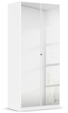Rauch Möbel Reflect, Kleiderschrank, Farbe Weiß, Breite 91 cm | Schrank, 2-türig, mit Spiegel, Zubehör Basic, für Schlafzimmer, Kinderzimmer, Studentenwohnung, Garderobe, Flur