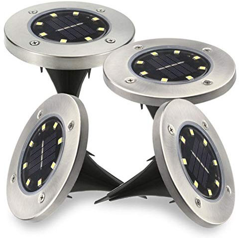 10ELED Disk Light Faretti Solari Esterni ad in Incasso con Picchetto Impermeabili Sentieri e Prati Giardino (4)