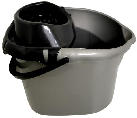 KMJ Gray Mop & Bucket Set with Detachable Wringer - Classic Plastic Mop and Bucket - Durable Plastic and Microfibre Set