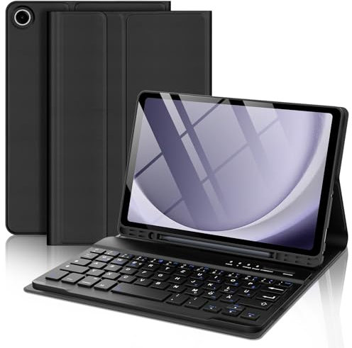 FOGARI Étui de protection pour Samsung Galaxy Tab A9 8,7 - Avec clavier - QWERTZ allemand - Clavier magnétique sans fil Bluetooth amovible - Pour Samsung Galaxy Tab A9 2023 8,7 - Noir