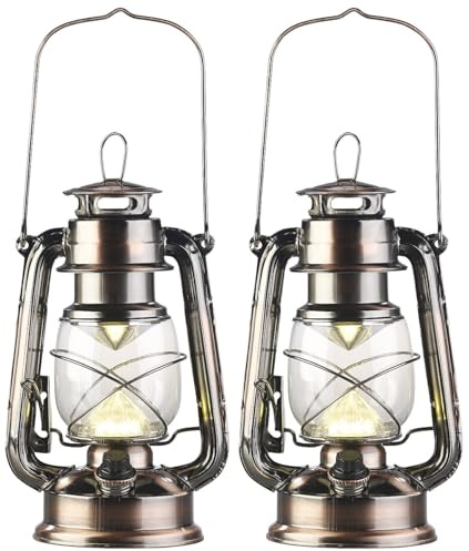 Lunartec Sturmlaterne Akku: 2er-Set helle LED-Sturmlampen mit Akku, 200 lm, 3W, warmweiß, Bronze (dimmbare LED-Sturmlampe mit, helle Lampen wiederaufladbar, Zelt)