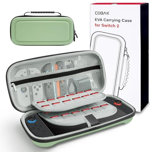 CoBak Tragetasche mit großem Fassungsvermögen für Nintendo Switch 2 (2025) – 3-in-1 Zubehörset mit 2 schutzglas, 2 Daumengriff, und 1 tragbaren Hartschalen-Reiseetui Aufbewahrung, Matcha Grün