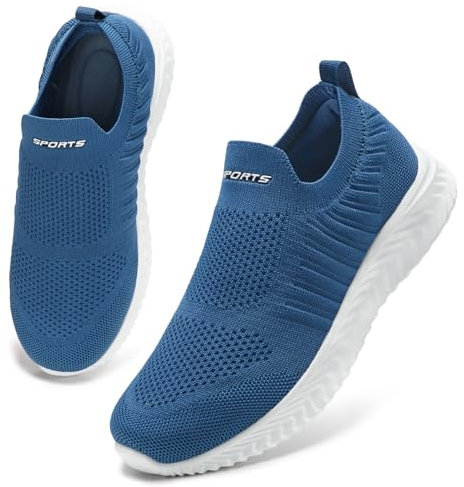 HKR Damen Sneaker Bequeme Turnschuhe Schlupfschuhe Komfort Slip on Sneakers Sommer Pflege Schuhe Denim Blau 36 EU