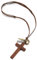 Cordón de Cuero Collar con de Madera Cruz y Anillo Colgantes, Hombre Mujer, Cordón de Marrón Cuero Ajustable