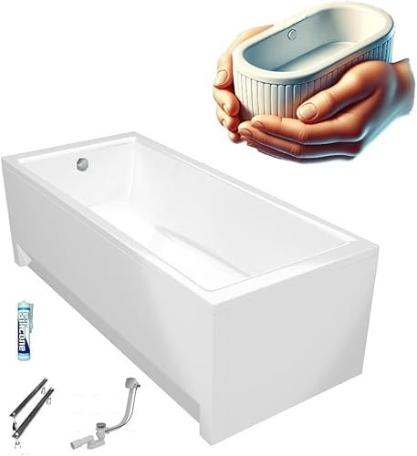 ECOLAM Baignoire rectangulaire Tami 160x70 cm + tablier | isolation ecoThermoPro | vidage et trop-plein automatique pieds et silicone