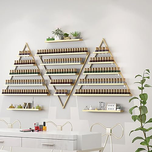 3 Sets Nagellack Regal, 5 Etagen Nagellack Aufbewahrung, Dreieckigen Ablageflächen, Regal Metall, Tragfähigkeit 50kg, Wandmontierte Nagellack-Display-Ständer, für Nagelstudios, Salons, Wohnungen, Gold