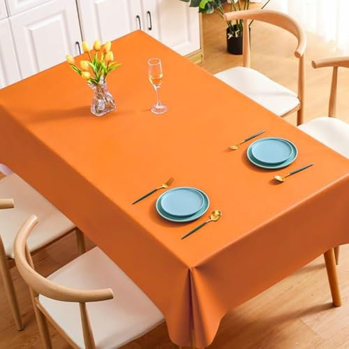 Gualiy Tischdecke Rechteckig, Tischdecken 140 x 180 PVC Tischdecke Abwaschbar Küche Einfarbig Tischdecken für Glastisch, Orange