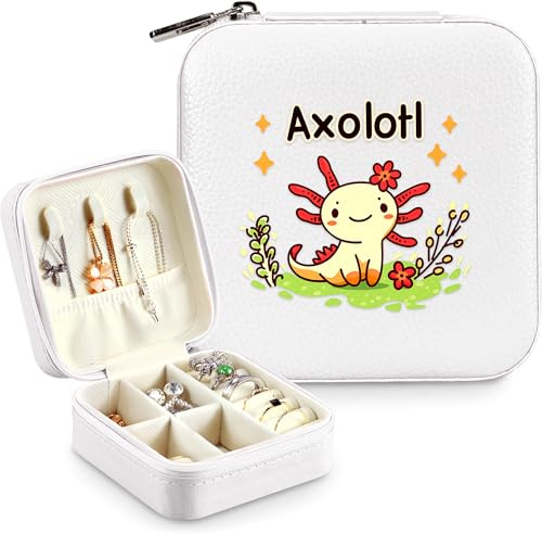 BJDAMAI Axolotl Schmuckschatulle, Geschenke für Kinder, Teenager, Mädchen, Alter 8–12 Jahre, Axolotl-Liebhaber, Sachen, Zubehör, Dinge, Merch, Dekoration, Merch, Reisering, Ohrringe