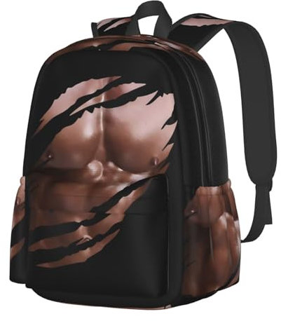 Herren Damen Rucksack Realistische Brust Sixpack Gefälschte Bauchmuskeln Handgepäck Rucksack Freizeit Schulrucksack Praktischer Schultasche, Für Schule, Outdoor, Reisen