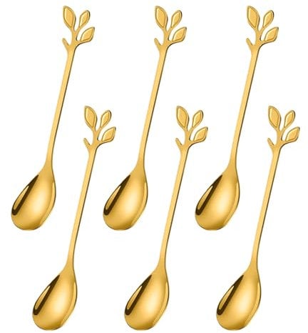 Ateweita petite cuillère, cuillère à café en acier inoxydable,poli miroir, 12cm Coffee Spoons avec design élégant de feuilles,Parfait pour les demitasses et les petites portions