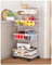 UMDONX Vegetable Storage Rack, 4 Tier Metal Kitchen Trolley on Wheels, Fruit Veg Organiser Cart Multifunctional Shelfing Unit for Bedroom Bathroom (White 42x32x87cm)