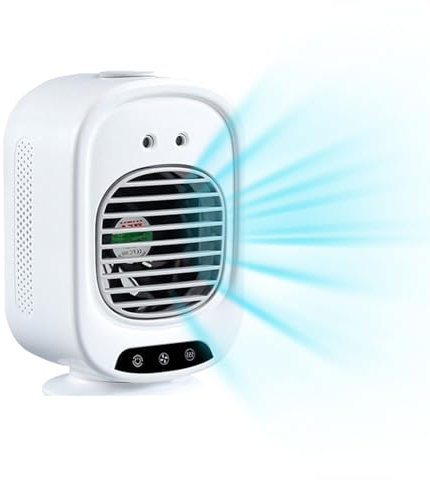 YanKaja Smart Air Cooler Fan with Ice Mist, 3 Speeds, 150° Auto Oscillation, Ultra-Quiet Portable Evaporative Cooler for Office, Camping, Tent, Indoor & Outdoor Use,White