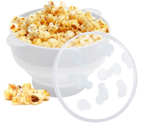 Silicone Popcorn Popper Microwave,Microwave Popcorn Popper, Collapsible Microwave Popcorn Maker Bowl (White)