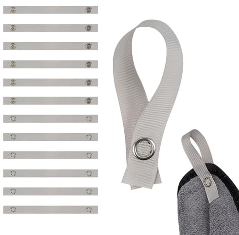 KIRVOS Nähfrei-Aufhänger für Textilien,Handtuchaufhänger zum Annähen,aus Baumwolle,Aufhänger,Handtuchaufhänger zum Annähen,Umgeschlagene und vernähte Enden,12 Pack, 150 x 12 mm Schlaufen