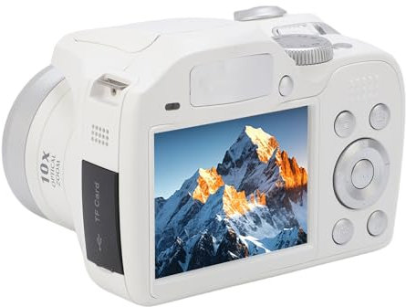 Appareil Photo Numérique, Reflex Numérique 4K UHD 60MP, avec Zoom Optique 12x, Zoom Numérique 6X, Flash LED intégré, pour la Photographie de Voyage (White)