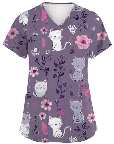 Kasacks Medizinisches Pflegekleidung V Ausschnitt Pflegeanzug Krankenpfleger Pflegeuniformen Lässig Berufskleidung Blumendruck Kleidung Einfarbig Tunic Cartoon Bedrucke Damen