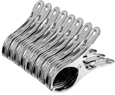 Topolenashop 8 Mollette Grandi 12 cm in Acciaio Inox Antiruggine | Clip Resistenti per Teli Mare, Lenzuola, Coperte, Bucato | Set Multiuso da Esterno – Campeggio, Spiaggia, Balcone – Modello 72805