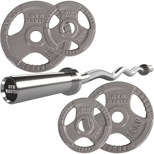 GYM MASTER Olympic Curl Bar and Cast Iron Weight Plate Set - 30kg