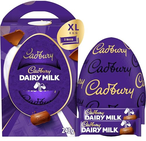 Cadbury Dairy Milk Chocolate Easter Egg, Includes 1 Extra Large Chocolate shell and 2 Cadbury Dairy Milk Bars, Gift for Easter 242 g (Pack of 6)