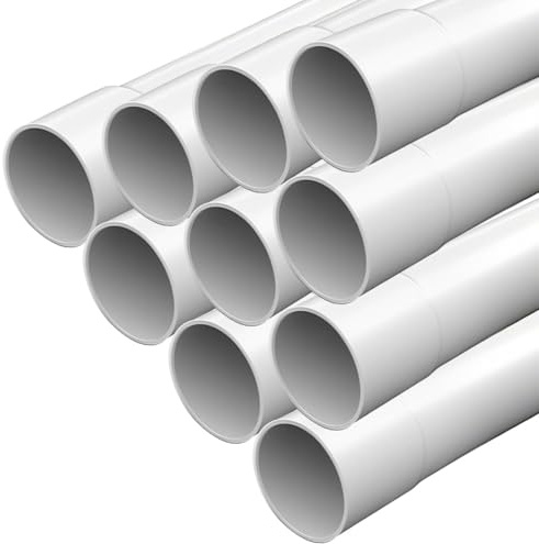 RITHRY Installationsrohr M32, 10m starr PVC leerrohre für elektroleitung schwer entflammbar, kabelrohr mit 20 Kabelklemmen – Rohr 32mm für Aufputzinstallation Weiss