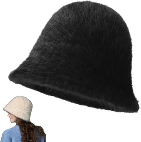 Winter Faux Fur Bucket Hat,Women's Warm Fuzzy Fisherman Cap,Comfort Soft Fluffy Plush Thickened Beanie Cap for Outdoor